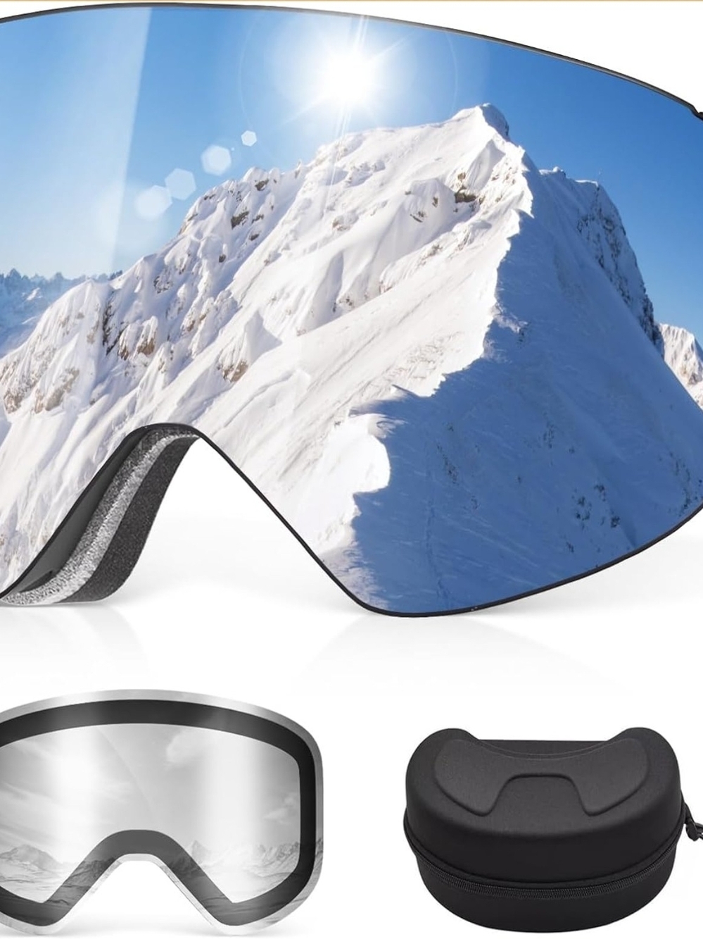 Ski Goggles, Snowboard Goggles with 2 UV400 Anti-Fog Detachable Magnet Lenses...